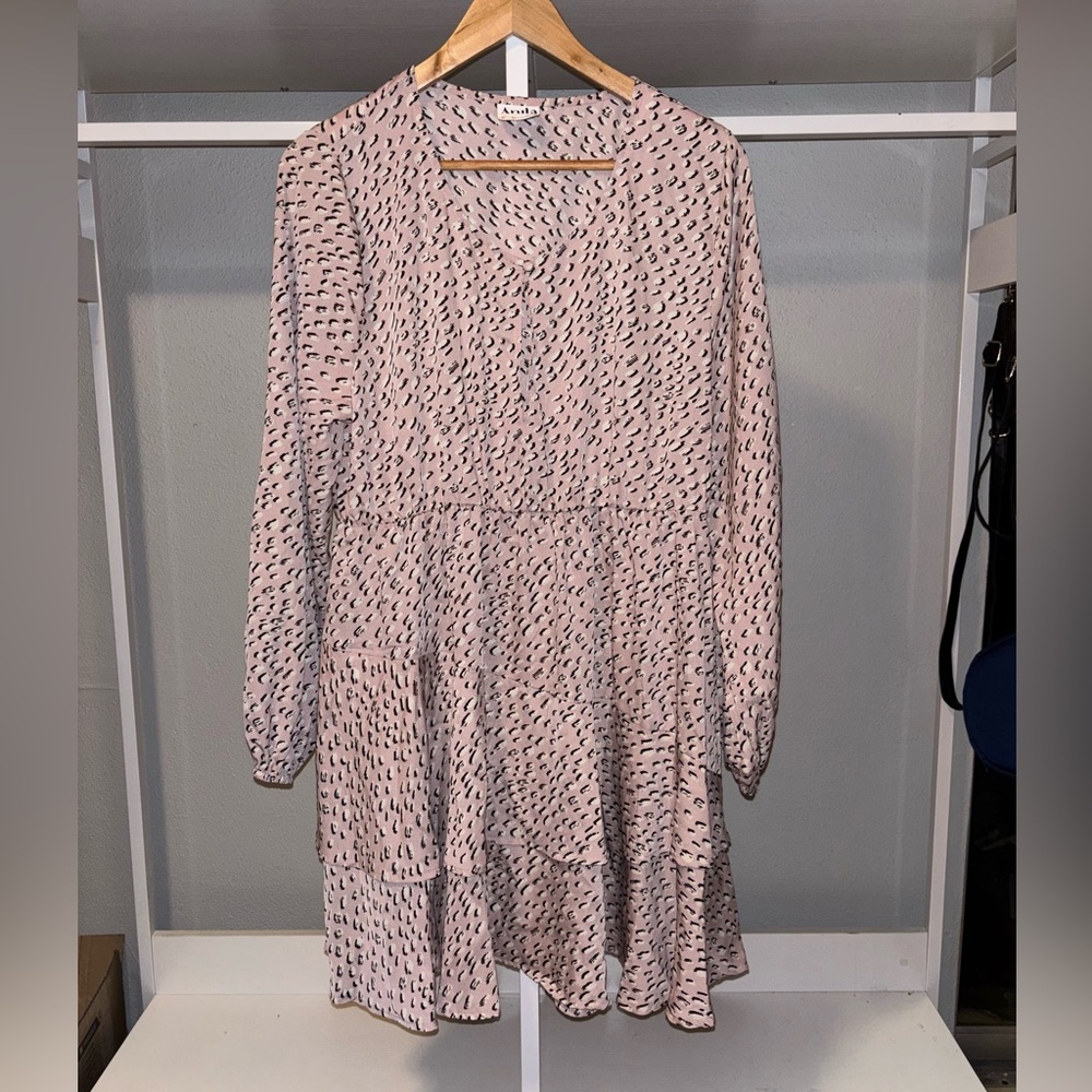 Arula Pink and Black Spotted Tiered Ruffle Mini Dress